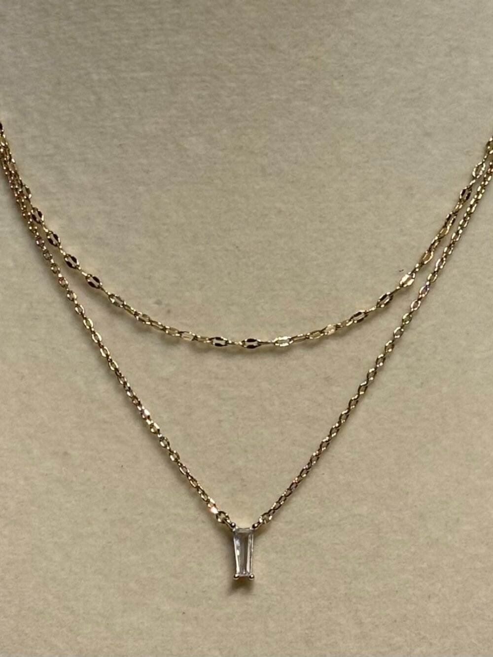 Nordstrom Rack Cubic Zirconia Baguette Pendant Gold Plated Layered Necklace